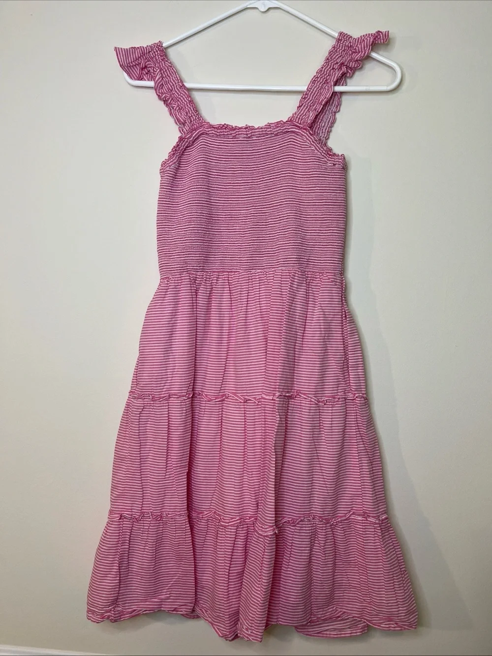 J.Crew Dress Womens XXS Pink Stripe Tiered Sundress Smocked Cottagecore